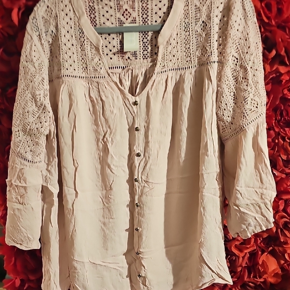 Maurice's NWT Women's Pink Relaxed Buttoned Blouse with Lace Size XLarge
